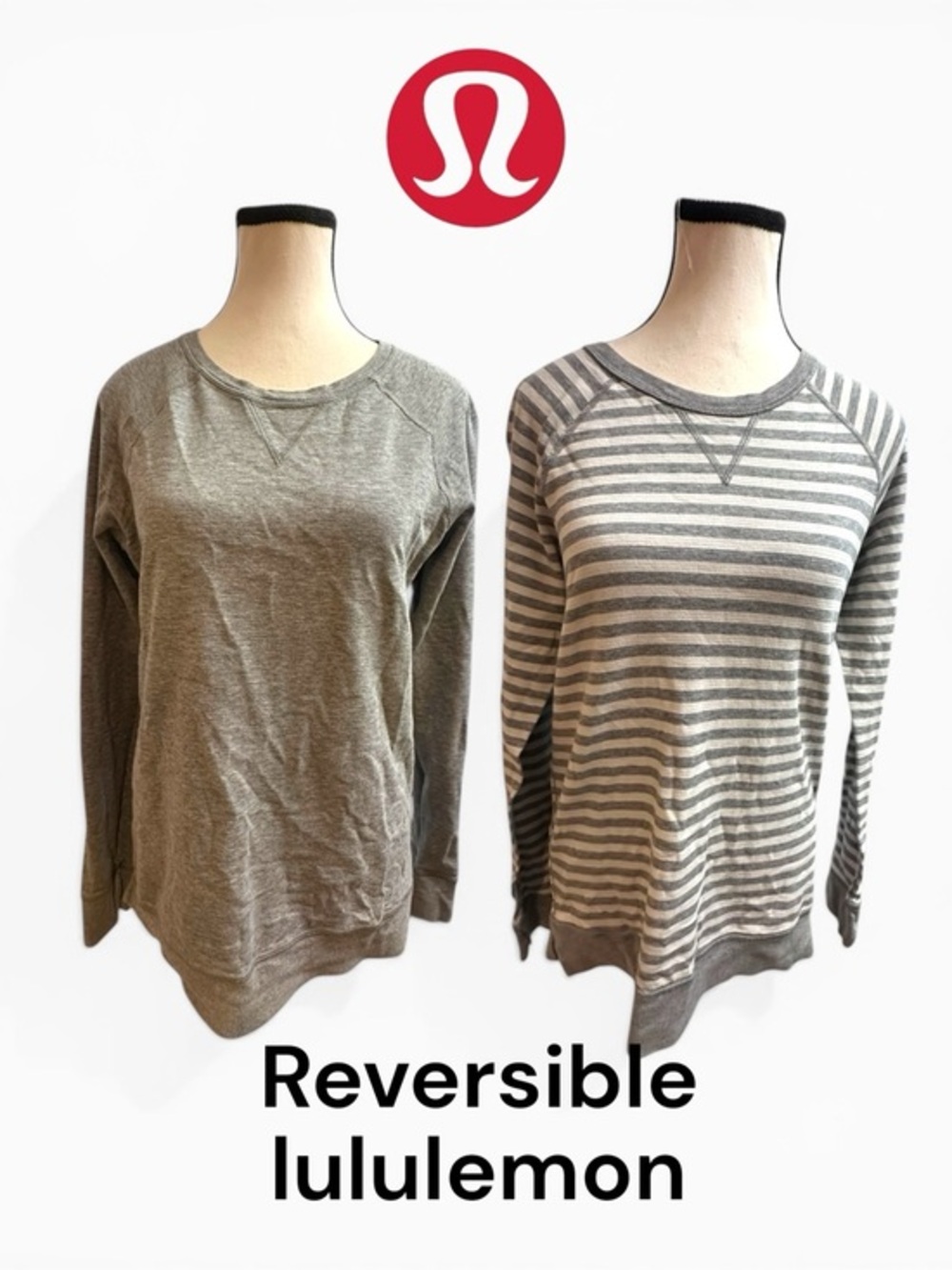 Women’s 6 Lululemon Open Your Heart Long Sleeve II Heathered Grey / White Stripe